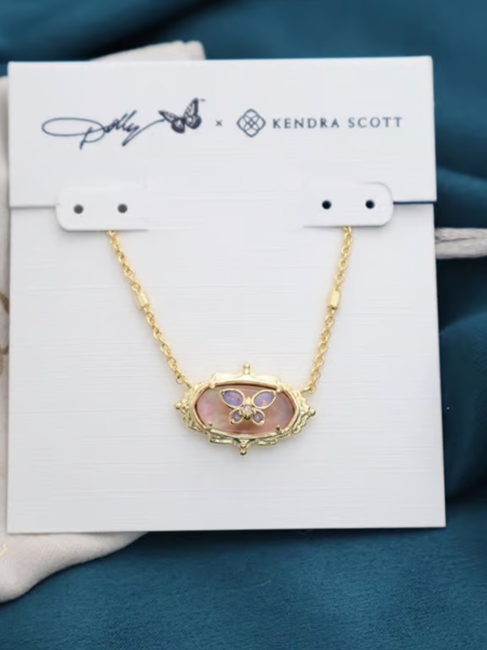 Kendra Scott Gold Butterfly Pink Shell Pendant Necklace - Picture 2 of 2